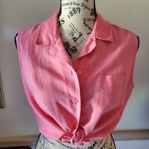 Vintage Pink Linen Blend Sleeveless Button Down Skirt
